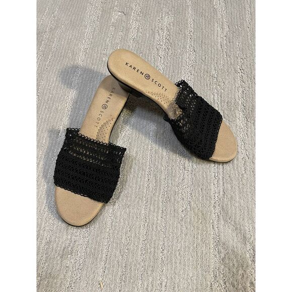 Karen Scott Elsaa Black Knit Sandals Womens Size 9 Flip Flops Slides Slip‎ On - Picture 1 of 9